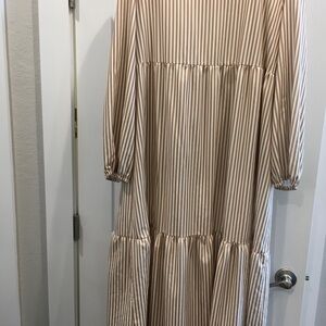 Striped Tan Maxi Dress XXL Unbranded Brown